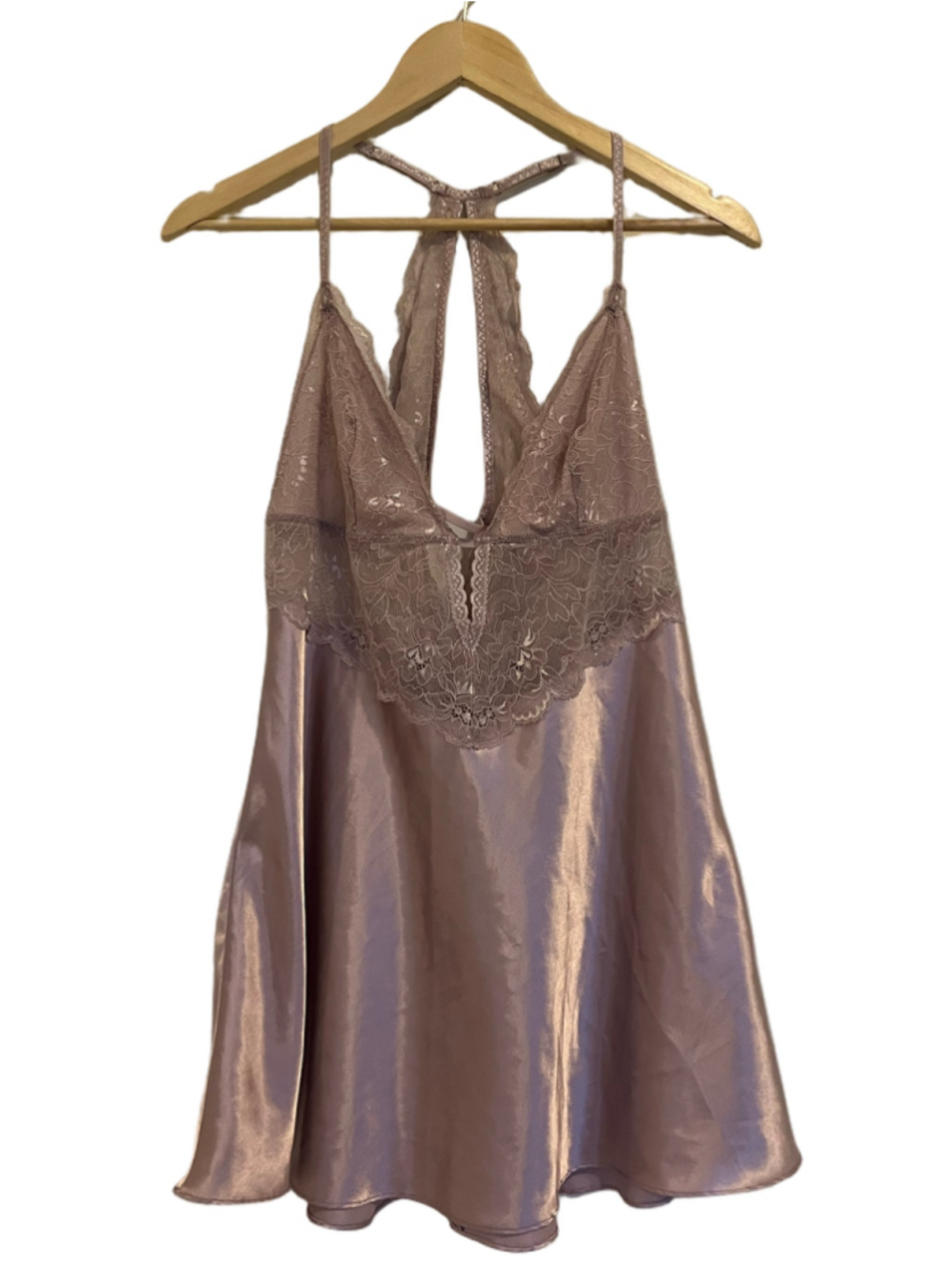 Sheer Lace Teddy Lingerie La Vie en Rose Chemise Mauve Satin and Lace Slip